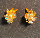 Vintage Jewelry DeLizza Elster Prong Set Amber Rhinestone Wire Loop Clip Earring