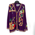 Storybook Knits Fruit Basket Vine Purple Cardigan Sweater Womens Size 1X
