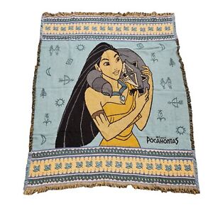 Vtg Disney Pocahontas Woven Throw Blanket Tapestry Native American 90s 54