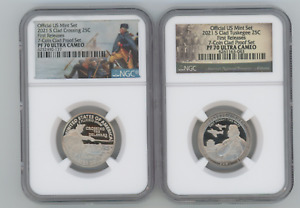 2021-S Clad 2PC 25C Crossing Delaware Tuskegee F.R NGC PF70 UC.( 2 COIN SET )