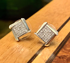 Designer JTW Sterling Silver 925 and Paved Genuine Diamond Cluster Earrings