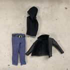 PB-JIG-SET: 1/12 Scale Black Coat, Jeans, Hoodie for Mezco Nota Slim body