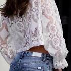Bohemian White Mock Neck Cropped Lace Long Sleeve Vtg 70s Insp Top Blouse S - L