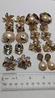Lot Of 10 Champaign Gold Tone Clip On & Pierced Vintage Lot Of Earrings