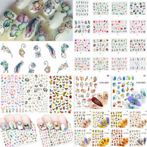 3D Nail Art Stickers Feathers Flamingos Butterflies Transfer Nail Decals Decor -
