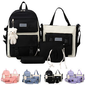 5Pcs School Backpack Set Girls Boys Student Bookbag Travel Messenger Bag Handbag