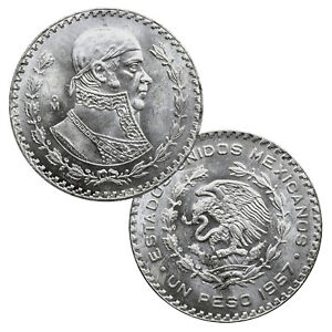 Mexico 1957-1967 Un Peso Brilliant Uncirculated (BU) Condition - 10% Silver