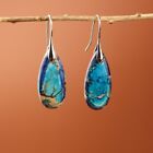 Blue Sea Sediment Jasper Boho Healing Chakra Long Slab Dangle Women Earrings