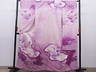 Furisode Kimono Japan Long-Sleeved  Shibori, Cloud-Removed Peony Flower Pattern,