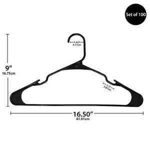 Plastic Notched Adult Hangers for Any Clothing Type, Rich Black 100 Count