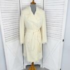 Newport News Vintage Lace Trench Coat Women 10 Cream Double Breasted Knee Length