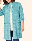 Woman Within Plus Size Deep Turquoise White Marled Sweater Cardigan Size 3X