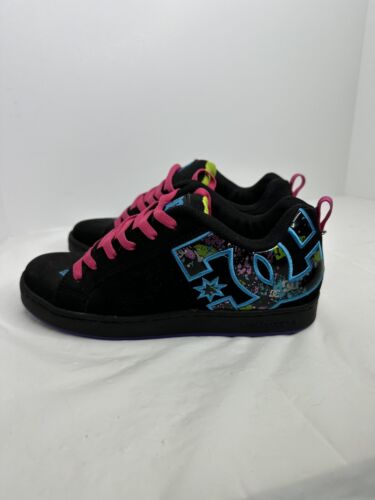 DC Court Graffik SE Skate Shoes Women Size 9 Black/Blue/Pink Sneaker 301043