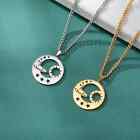 Celestial Saturn Moon Star Sun Necklaces Stainless Steel Round Pendant Jewelry
