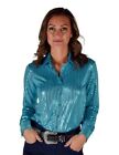 Cowgirl Tuff Western Shirt Womens L/S Shiny Button Blue 100802