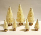 LOT 7 Mini IVORY Miniature Sisal Bottle Brush Flocked Christmas Trees Village