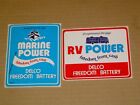 2 VINTAGE 1970s DELCO FREEDOM BATTERY STICKERS DECALS MARINE + RV POWER 5