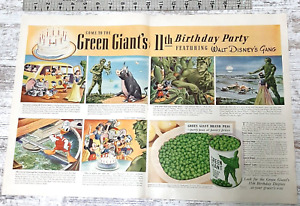 1941 Green Giant Vintage Print Ad Canned Peas Disney Mickey Mouse Donald Duck