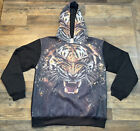 Konflict Tiger graphic Print hoodie Size Large Multicolor Black Long Sleeve Flaw