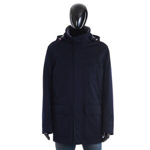 BRUNELLO CUCINELLI 6995$ Navy Blue Bonded Cashmere Beaver Cloth Parka With Therm