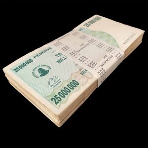 Zimbabwe 100 x 25.000.000 Dollars 2008 - Pick- 56 - Bundle 100 PCS USED