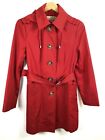 Michael Kors Small Red Rain Trench Coat Women’s Hooded Belted Waist Button Down