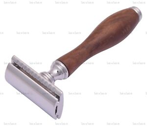 Dark Wooden Handle Heavy Duty Double Edge Safety Razor Clean and Perfect Edges