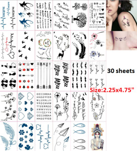 30 Sheets Women Decorations Temporary Tattoos Set Feather Cat Fish Heart Letters