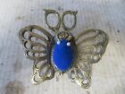Vintage Brass Butterfly Pin Cushion and Scissors Set Beautiful Condition Blue