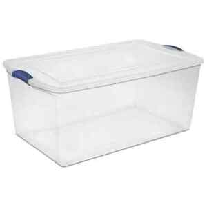 Stackable Plastic Tote, Latch Box Storage Containers Bin 105 Qt Clear 1 Count