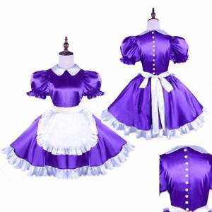 Sissy Maid Girl Lockable Purple Satin Dress cosplay costume Tailor-made