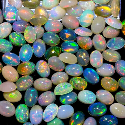 10 Pcs Lot Natural Ethiopian Opal 7x5mm Oval Flashy Wholesale Cabochon Gemstones