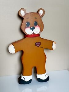 Hand Painted Vintage Wooden Bear w/ I Love You Heart Childs Room Decor 13