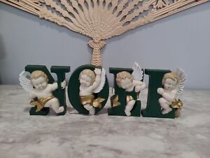 Vintage Burwood Vintage Christmas NOEL Cherub Angel Shelf Sitters 1987