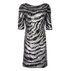 NEXT Black & Silver Zebra Print Sequin Party Short Sleeve Mini Dress Size 10