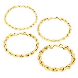 10K Yellow Gold 2mm-10mm Diamond Cut Rope Chain Bracelet Men Women 7