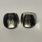 Signed Concave 925 Sterling Silver Earrings Mexico Modernist TO-57 Vintage