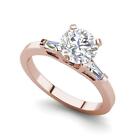 Baguette Accents 0.8 Carat VS2/H Round Cut Diamond Engagement Ring Treated
