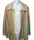 Vintage Cardigan Sweater Plus Size 3X Retro Rainbow Striped Basket Weave Knit