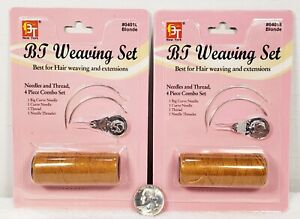 2 packs hair extension sew sewing  track weaving needle thread combo set blonde