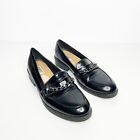 ESPRIT Florence block heel loafer black patent leather chain detail womens US 10