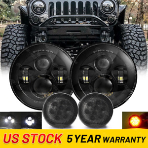 2007-2018 For Jeep Wrangler JK Combo 7'' Round LED Headlights Turn Signal Lights (For: Jeep Wrangler JK)