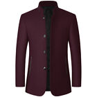 Mens Casual Woolen Blend Jacket Trench Coat Single Breasted Stand Collar