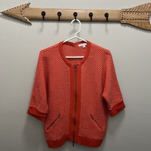 Cabi | #195 Grenadine Orange 3/4 Sleeve Zip-Up Pocket Cardigan Sweater Cropped M