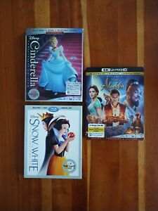 Lot of 3 Disney BLU-RAY &DVD Snow White/Cinderella/Aladdin Collection