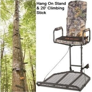Tree Stand & 20' Climbing Stick Deer Hunting Combo & Harness Hang On Treestands
