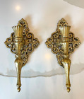New ListingVintage Brass Wall Mounted Sconce Candlestick Holders Set of 2 Hollywood Scroll
