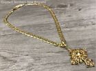 Gold Tone Chunky Mariner Sparkle Cross Heavy Chain Necklace 22.75