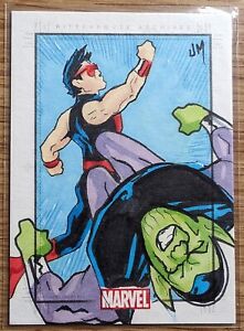 Marvel Heroes & Villains Sketch Card Wonder man v Skrull by Jake Minor