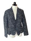 Cabi Jacket Midnight Mingle Textured Blazer Full Zip Long Sleeve Blue Sz 10